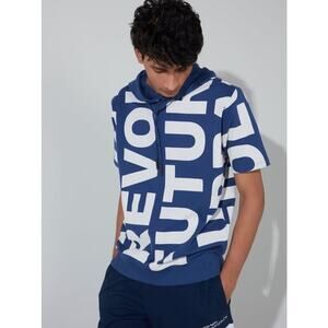 Studiofit L Oversized Short Sleeve Hoodie Blue Cotton Pullover Streetwear